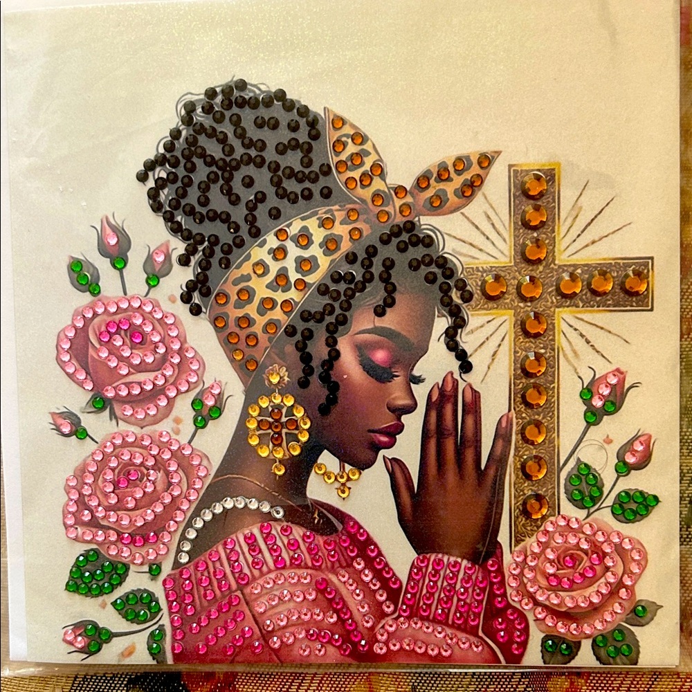 Pair of hand-made diamond dot greeting cards featuring lovely faithful women.